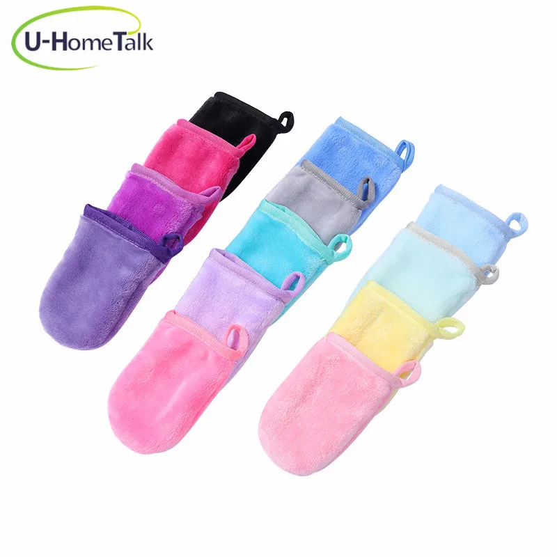 Custom LOGO Soft and Skin Friendly Microfiber Makeup Remover Mitt Face Clean Gloves Body Facial Massage Mitt
