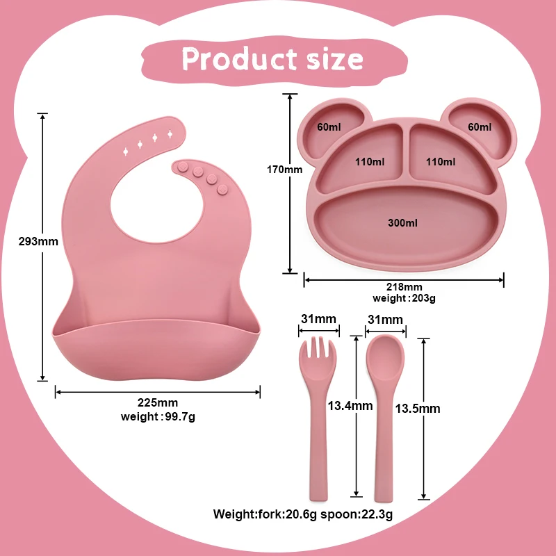 animal silicone baby feeding set bear divided suction plate and spoon gift set baby weaning feeding baby silicone set feeding