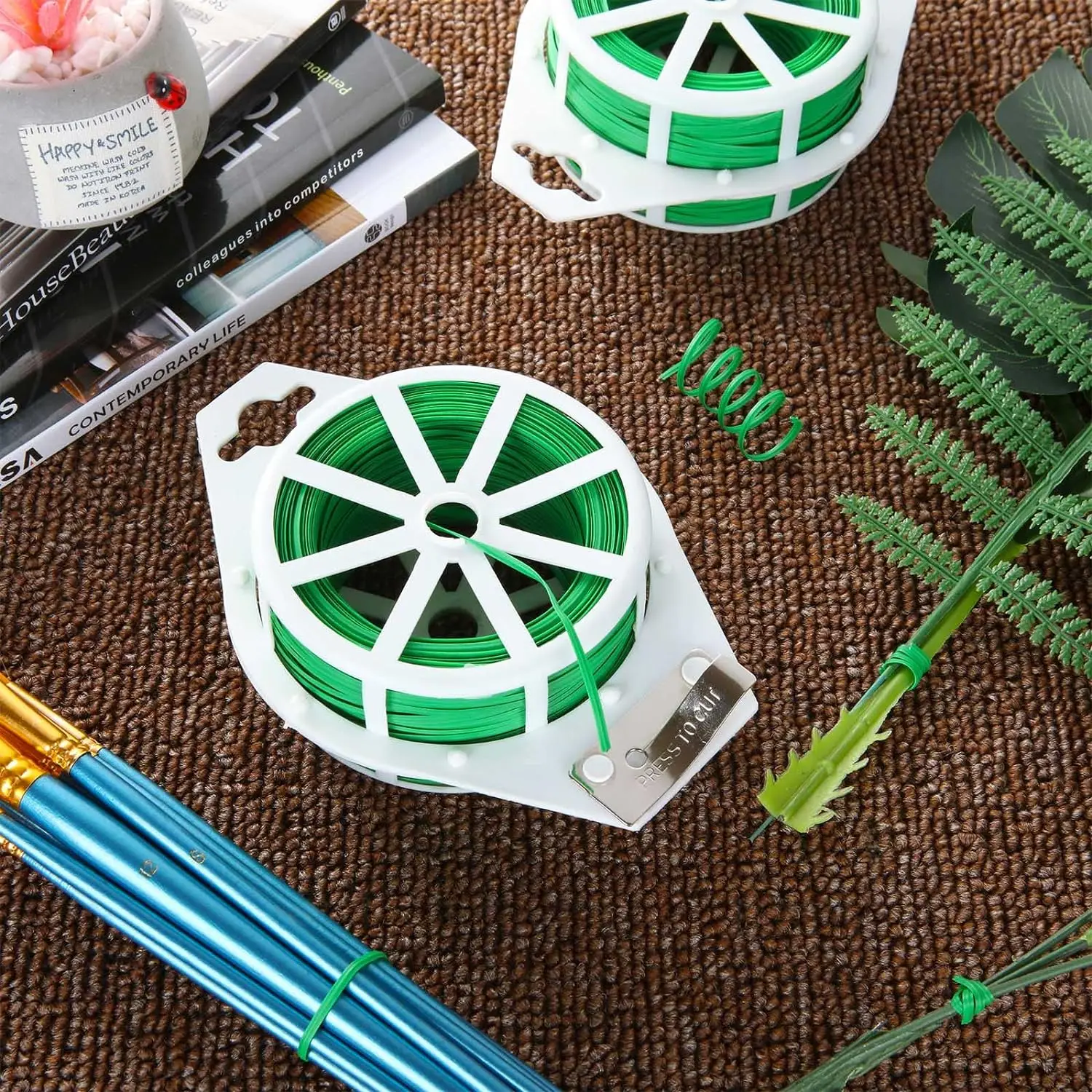 50m 100m Garden Plant Twist Ties Green Garden Twist Tie Roll Plant Wire Ties With Cutter for Plants