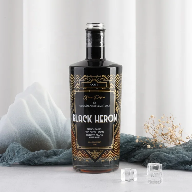 Custom Spray Painted Color Screen Printed Logo Empty Spirit 50ml 500ml 750ml 1000ml 75cl Brandy Glass Bottle For Liquor