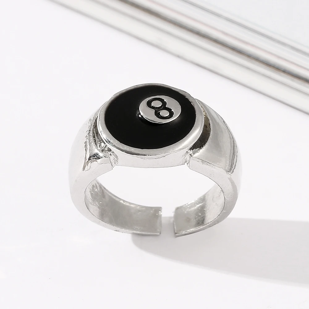 Hiphop Number 8 Mens Signet Rings Cool Black Enamel Snooker Ball Sport Jewelry Gifts