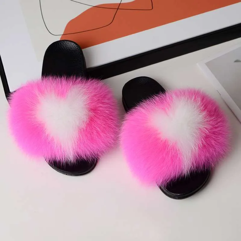 Wholesale Furry Slides Printing Custom logo Slippers Women 100% Real Fluffy Fur Slippers with logo