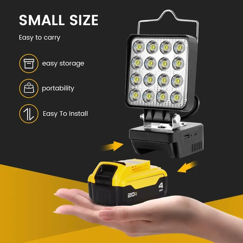 16pcs led beads 16W 1800LM work led light suitable for18V 20V Lithium power cordless tool battery with USB/TYPE-C charger