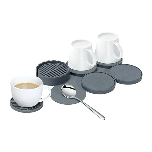 2 in 1 Eco-Friendly Classic Style Cup Coasters Drying Mat Set Silicone Diatomaceous Earth Coffee Pads Heat Insulation Features