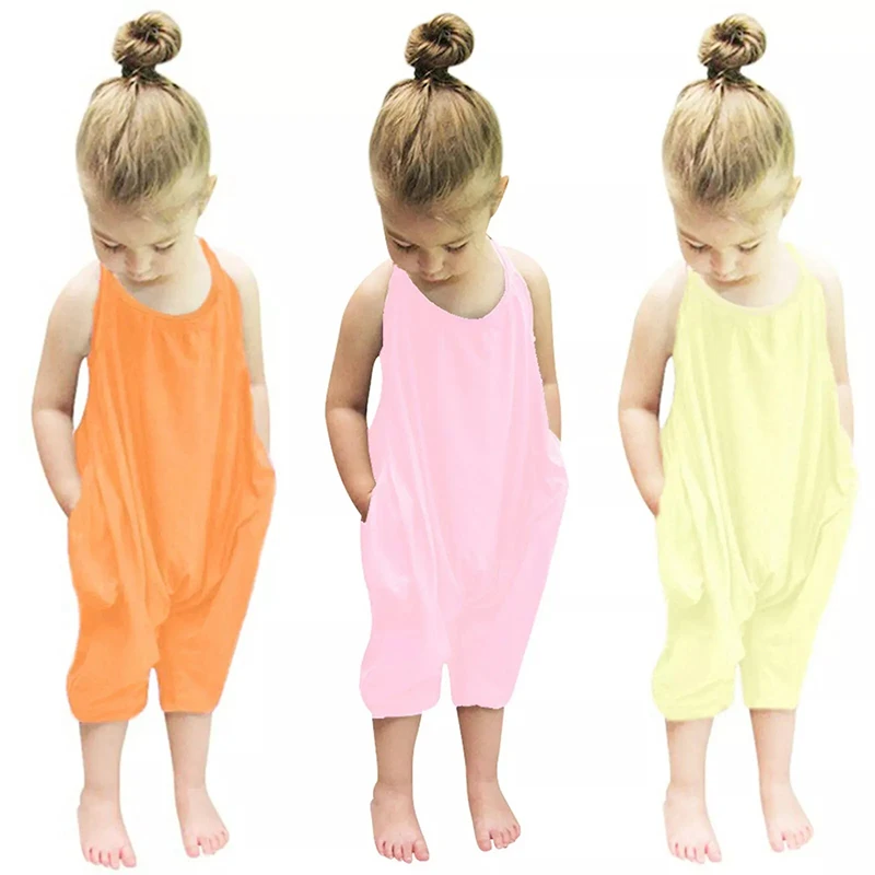 HONGBO OEM/ODM toddler girls sling romper backless sleeveless 5 years girl clothes jumpsuits long pants with pockets