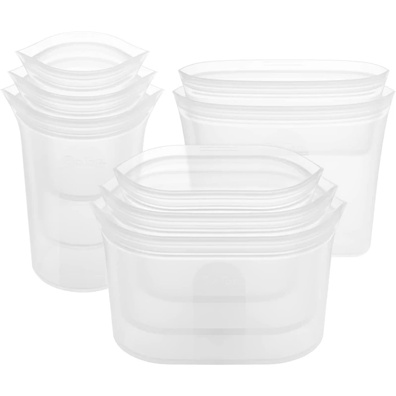 8 Pack Recyclable Biodergadable Fresh Sealed Zip Freezer Leakproof Zipper Stand up Reusable Platinum Silicone Food
