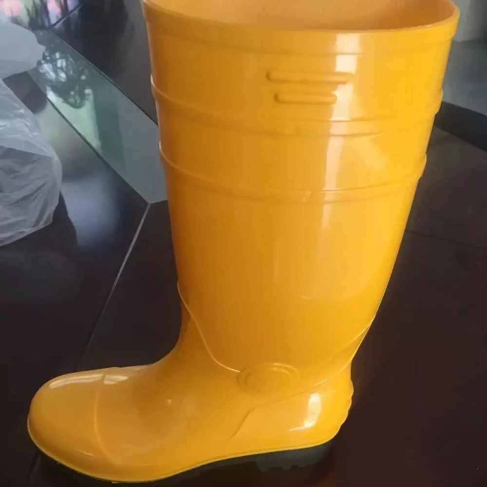 cheaper price  wholesale  shiny surface yellow waterproof 100%PVC men work steel toecap steel plate  safety rain boots