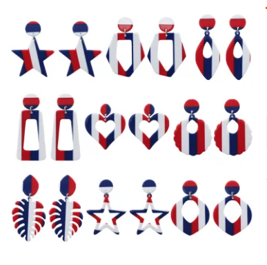 
American Independence Day Butterfly Geometric Flag Resin Earrings For Women 