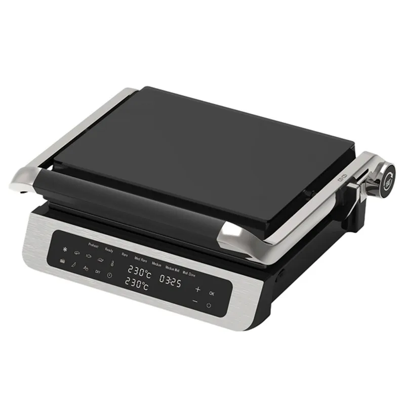 Electric Indoor Stainless Steel Contact Grill and Griddle Healthy Nonstick Dishwasher Safe Reversible Plates