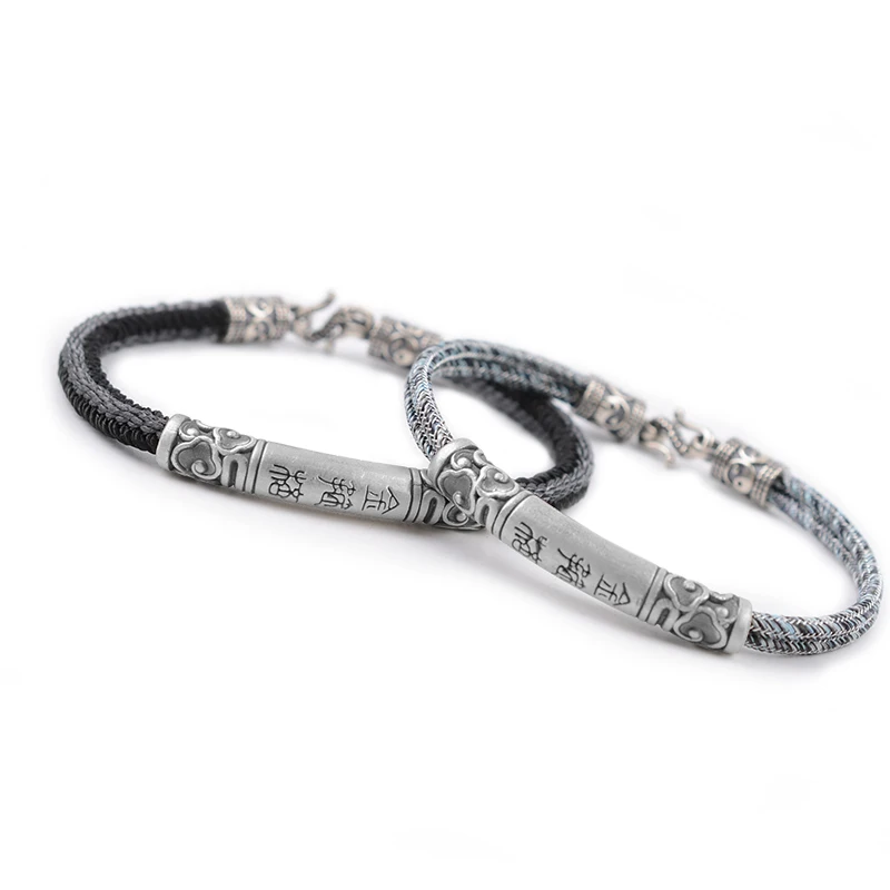LONGJIE wholesales 925 silver accessory  handmade braided rope bracelet for men