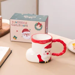 Creative Snowman Water Cups 3D Christmas Sock Shape Ceramic Mugs Cute Snowman Water Cups For Christmas  Gift