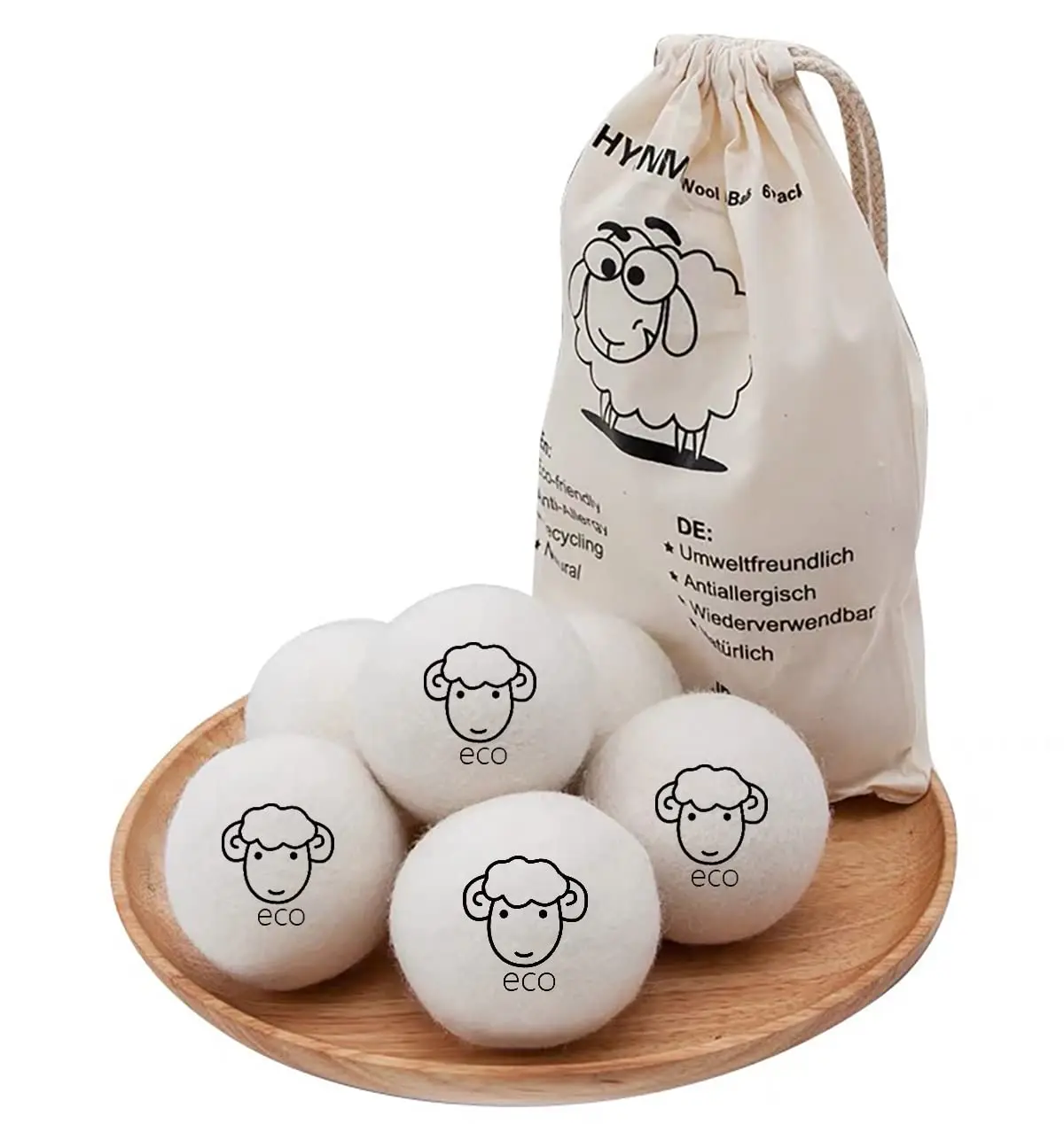 6 Pack Set XL Premium Reusable Cruelty Free Handmade Organic Eco Friendly Dryer Balls with Sheep Print