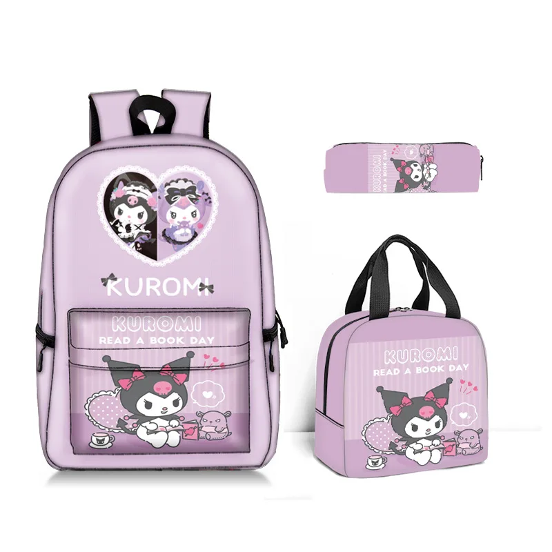 Kawaii Sanrioed students schoolbag Kuromi three-piece set Backpack My melody Large Capacity Student Schoolbag YY104