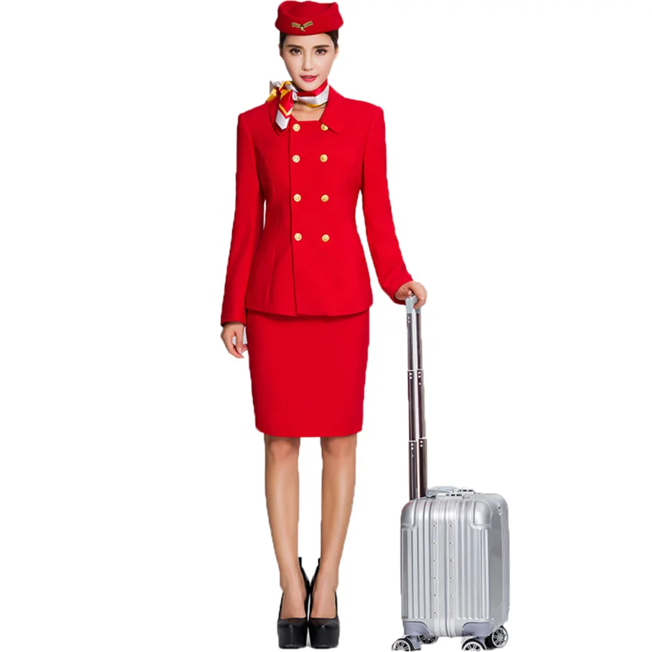 Custom Best Quality Cabin Crew Uniform Red Flight Attendant Uniform Suits Stewardess Uniforms