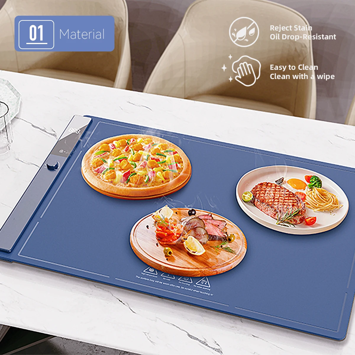 Lemoworld Roll-Up Foldable High Capacity Digital Display Screen Timer Function and Safety Lock Silicone Food Warming Mat