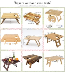 Outdoor Wine Picnic Wooden Table Folding Portable Bamboo Wine Glasses Snack and Cheese Holder Tray  outdoor wine table
