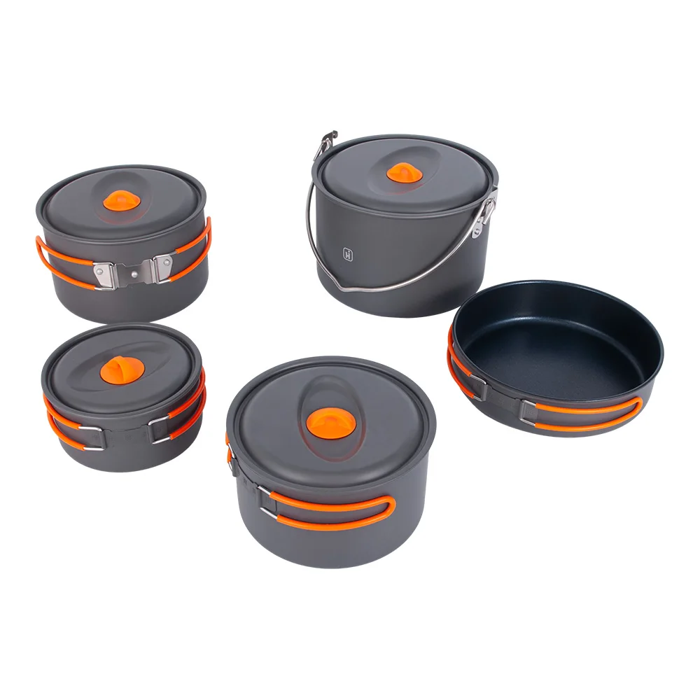 Portable Aluminum Alloy Outdoor Tableware Hiking Picnic Frying Pan Camping Cookware Versatile Pot Set Cookware