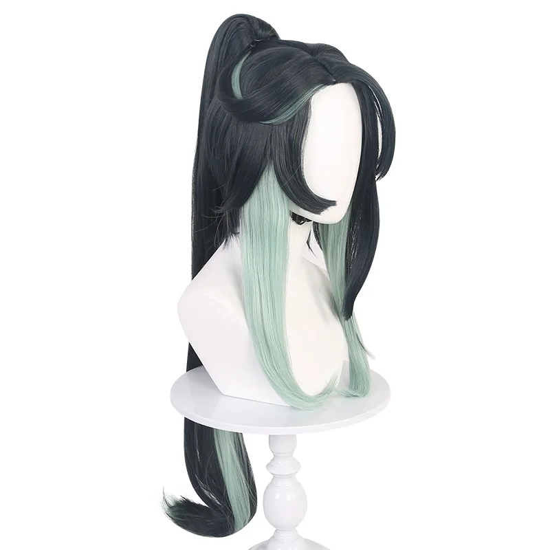 Wholesale 70cm Long Straight Demon Slayer Wig Black Light Green Mixed Tokitou Muichirou Synthetic Anime Cosplay Wigs