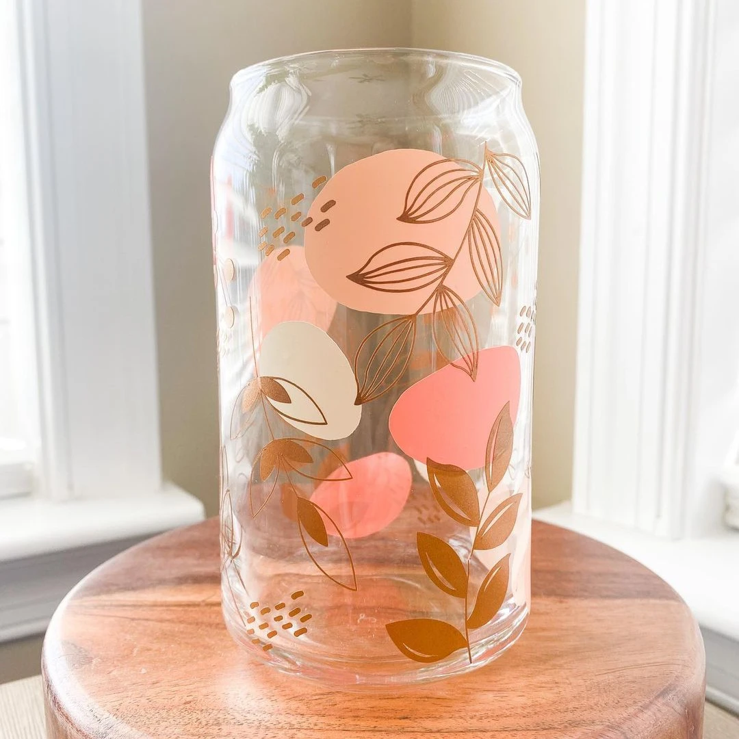 Wholesale Custom Sublimation 13oz Clear Can Shaped Glass Cup Glass Tumbler with lid straw