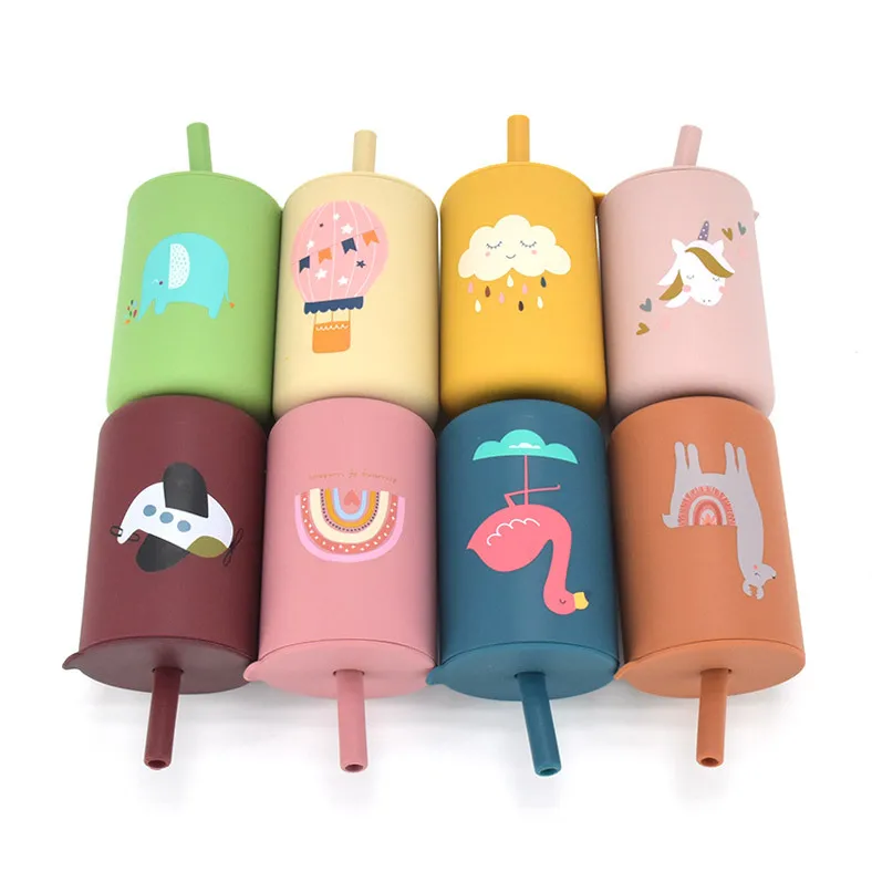 Hot Sale Silicone Baby Cup with Straw Sippy Water Unbreakable Toddler Cups Spill proof 100% Silicone Training Cup for toddlers
