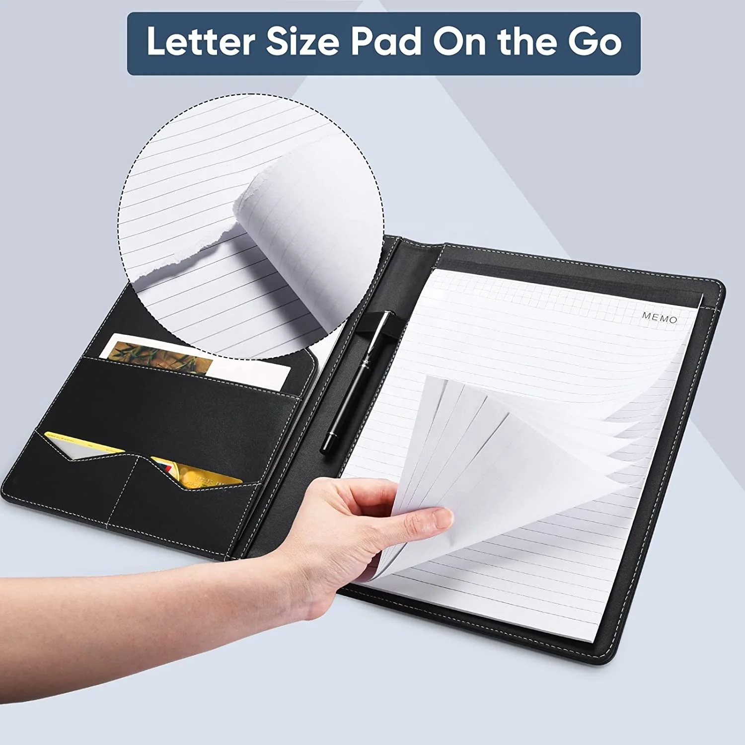 Portfolio Leather Binder Interview Legal Document Organizer Business Card Holder Included Letter Sized Writing Pad