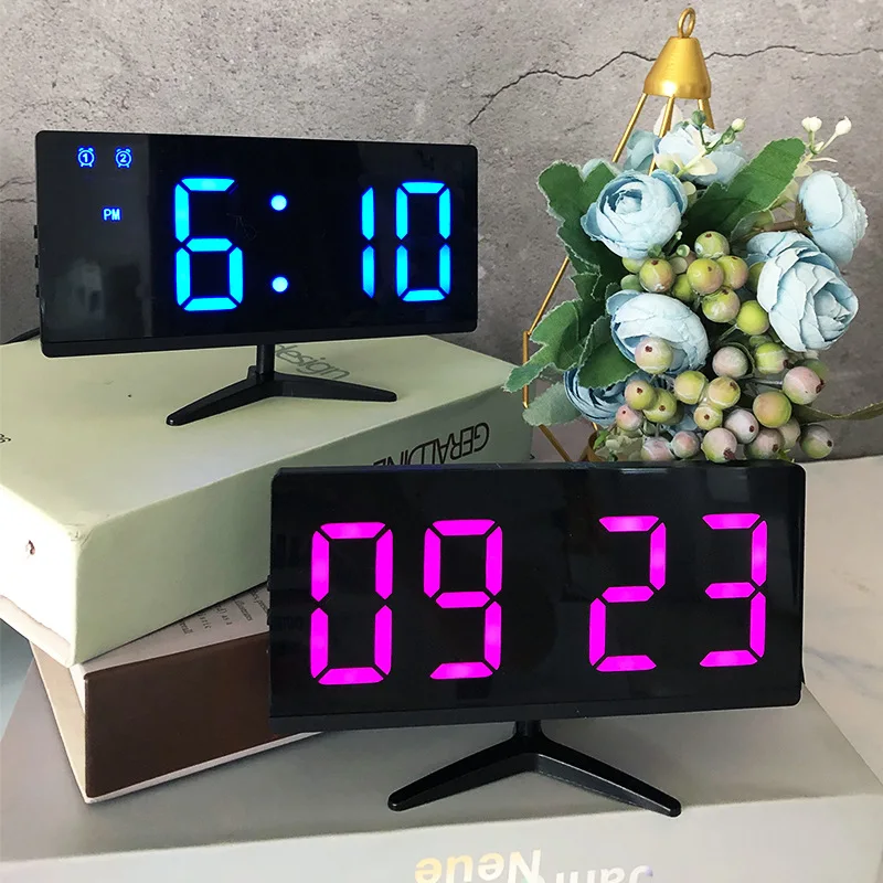 High-definition mirror touch desk clock LED electronic dimming clock Home decoration high-quality smart digital desk clock