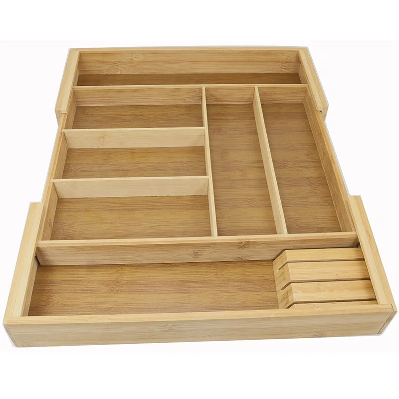 Silverware Cabinet Organizer for Utensils Cutlery Utility cutlery tray Removable Dividers wood bamboo Kitchen Drawer Organizer