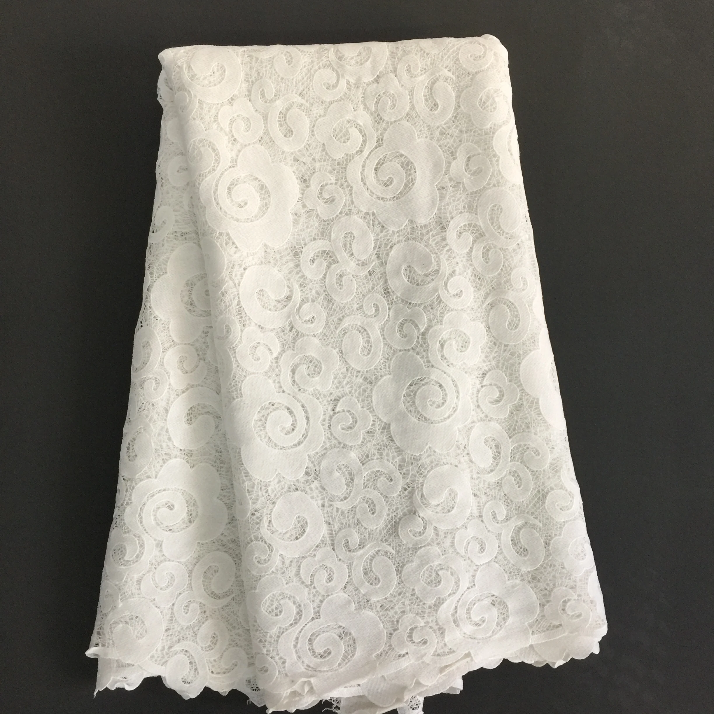 Высокое качество белый цветочный гипюр шнур кружевной ткани для нигерийской свадьбы