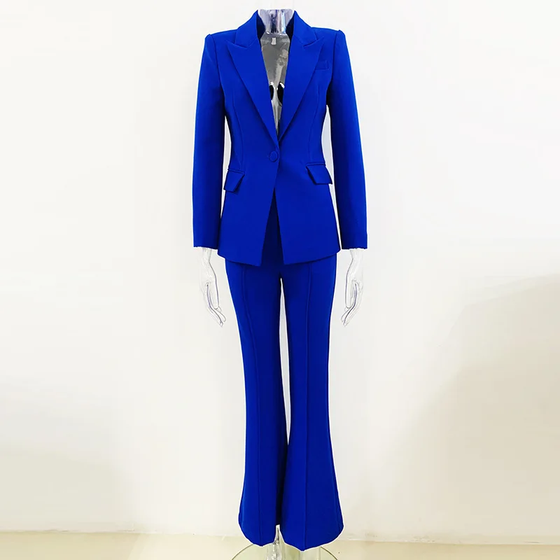 2024 Europe and the United States Fashion New Heavy Nail Bead One Button Suit Flared Pants Suit Two-piece Set