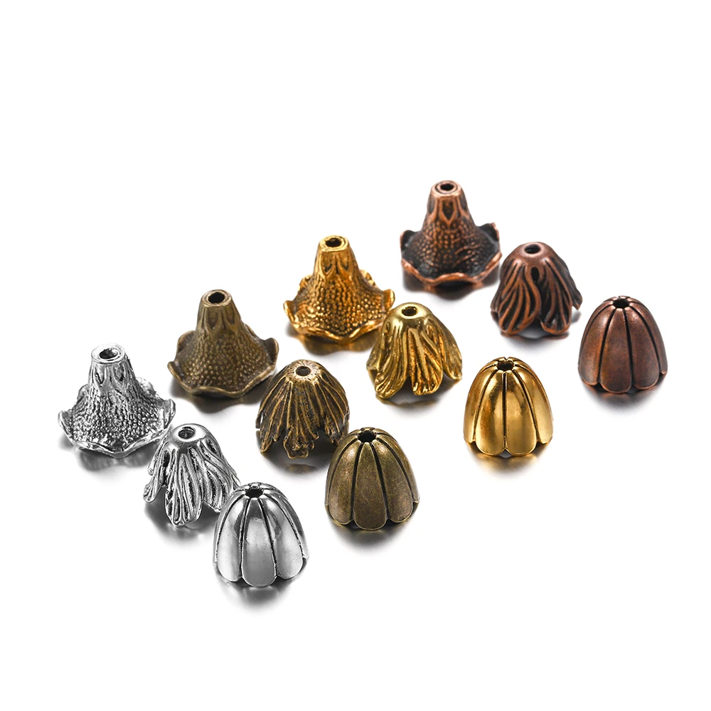 
2pcs/lot Antique Bronze Hollow Flower Bead End Caps Silver Gold Spacer Apart Bead Cap For DIY Jewelry Making Finding Accessories 