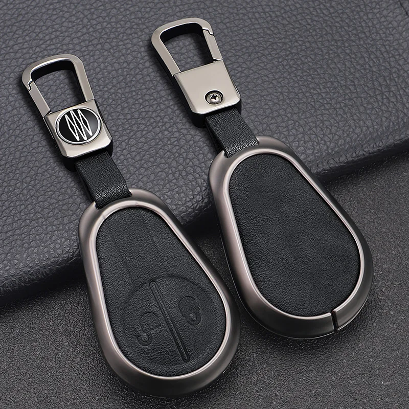 Zinc Alloy+3D Leather Remote Key Shell Case Smart Car Key Bag Cover Suitable for Volvo