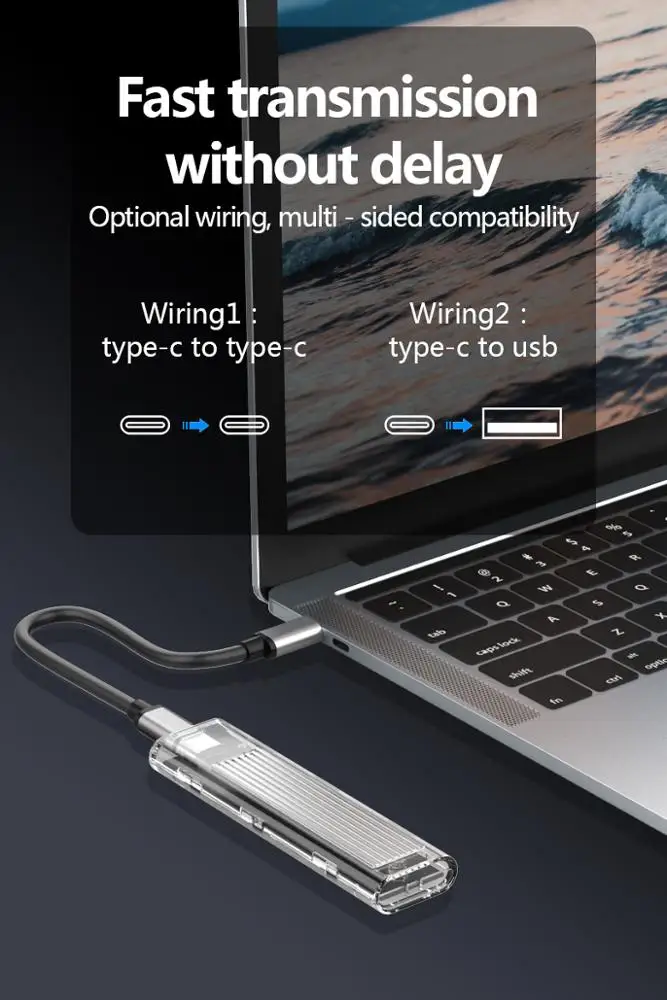  Очень горячая Распродажа портативный прозрачный корпус USB3.1 Type-C NVMe M.2