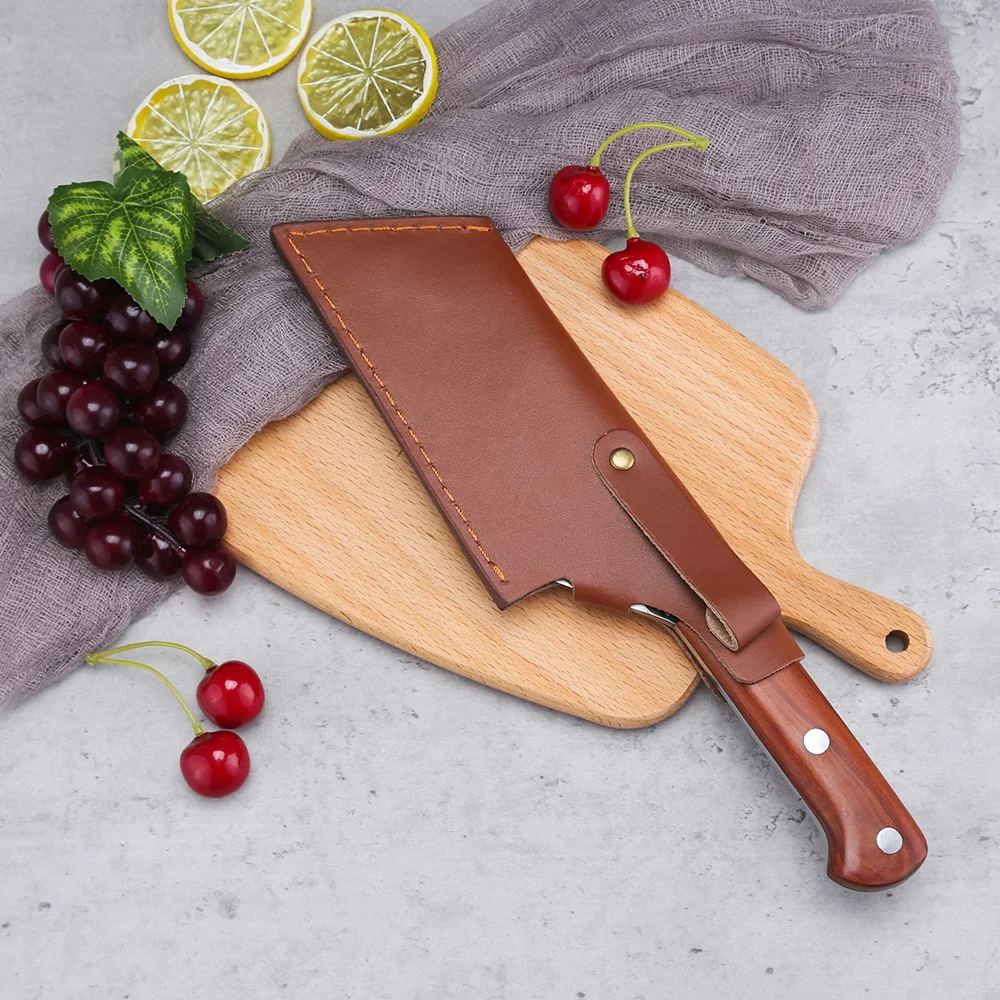 
Factory OEM 7 Inch 5.5mm Thick Full Tang Hammer Finished Red Sandal Wood Handle Stainless Steel Kitchen Chef Knife Meat Hammered 