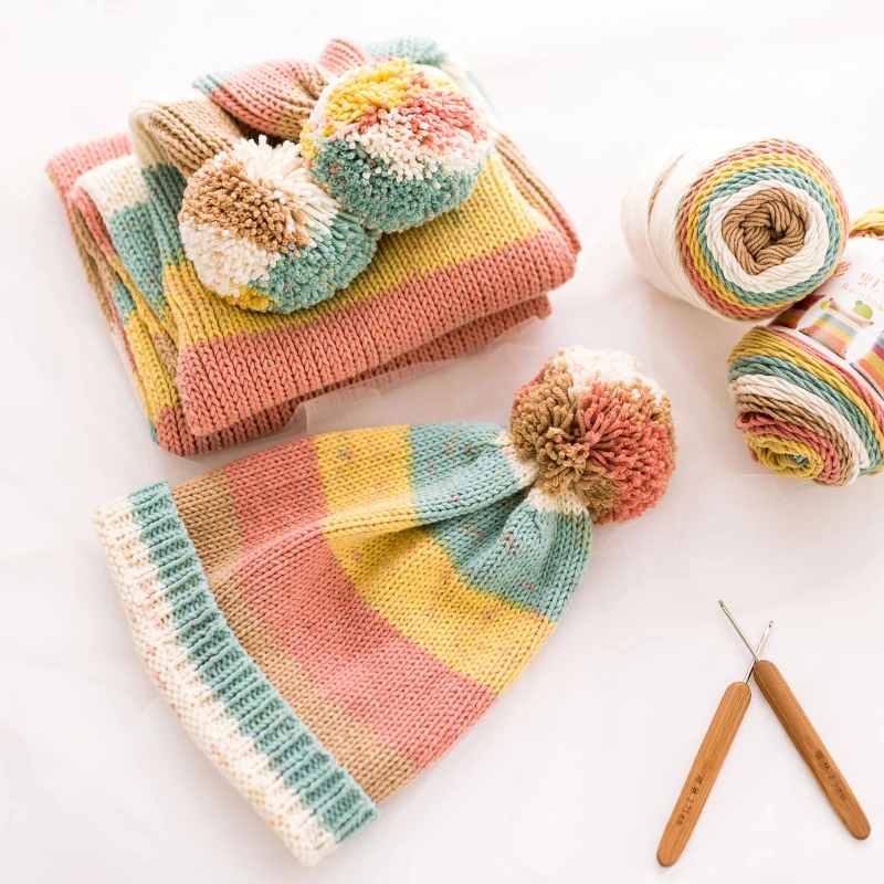  Yarncrafts красивые ручного вязания крючком натуральный Радужная многослойная хлопчатобумажная пряжа из смешанного волокна (с 5 слойные шарф