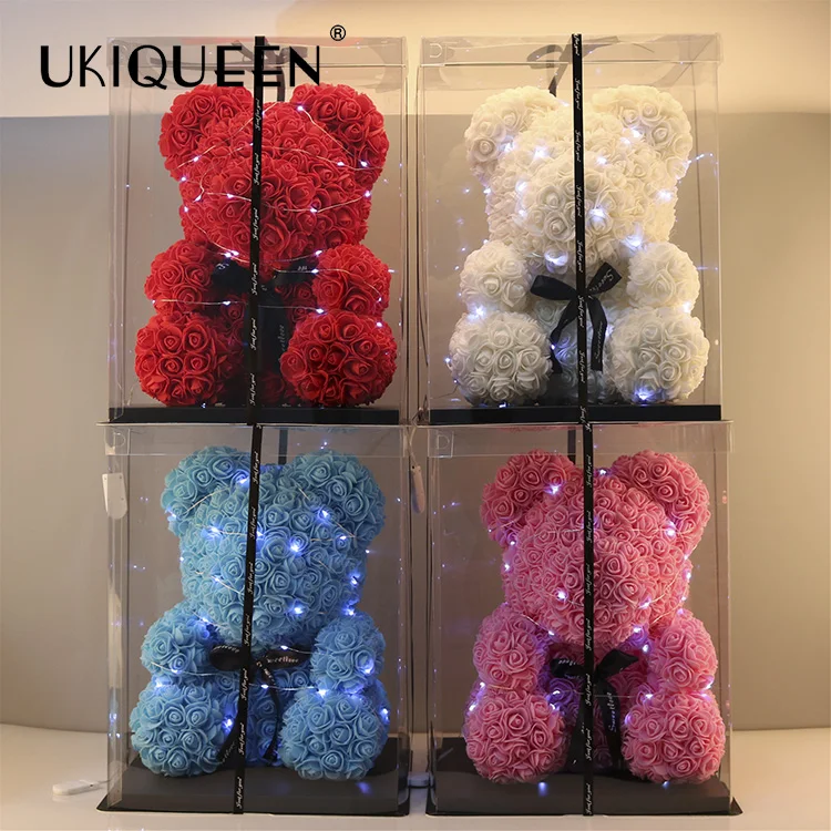 Factory Wholesale Price 16 Inches 40 cm Rose Bear Valentine Foam Teddy Bear with PVC Box