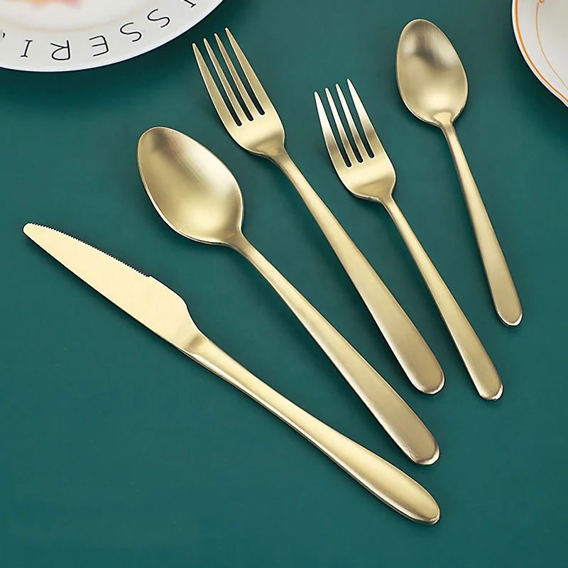 Wedding golden cutlery matte polish stainless steel silverware black cutlery gold flatware set