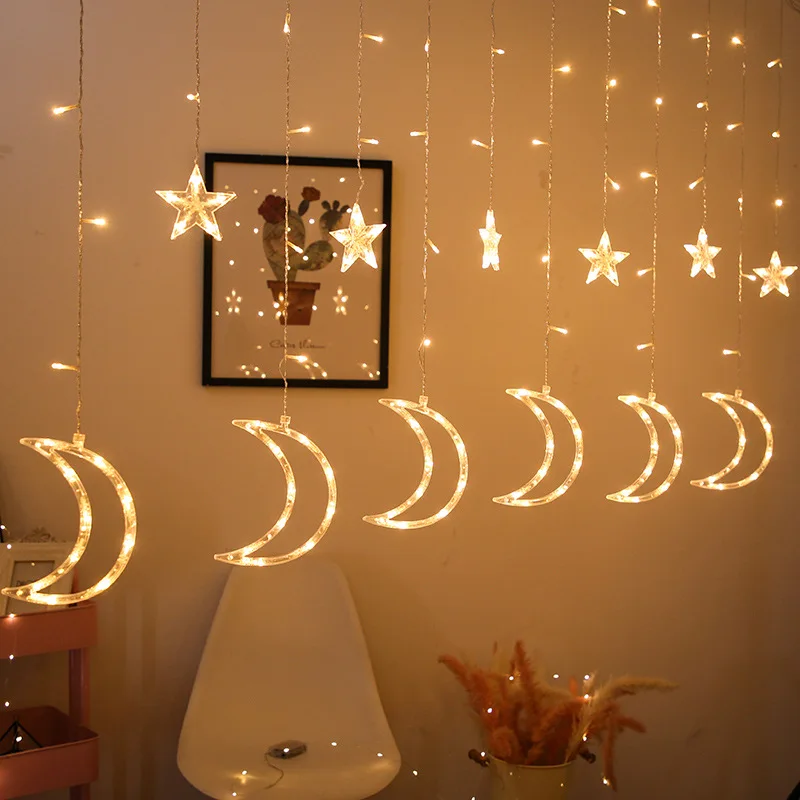 Ramadan Eid decoration lights LED star and moon curtain lights  Christmas decorations