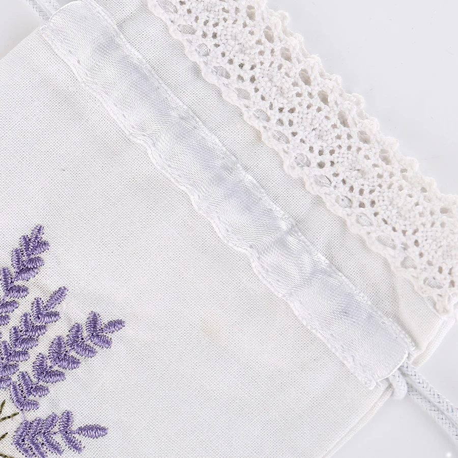 Custom embroidery logo cotton drawstring bag linen drawstring bag lavender bags