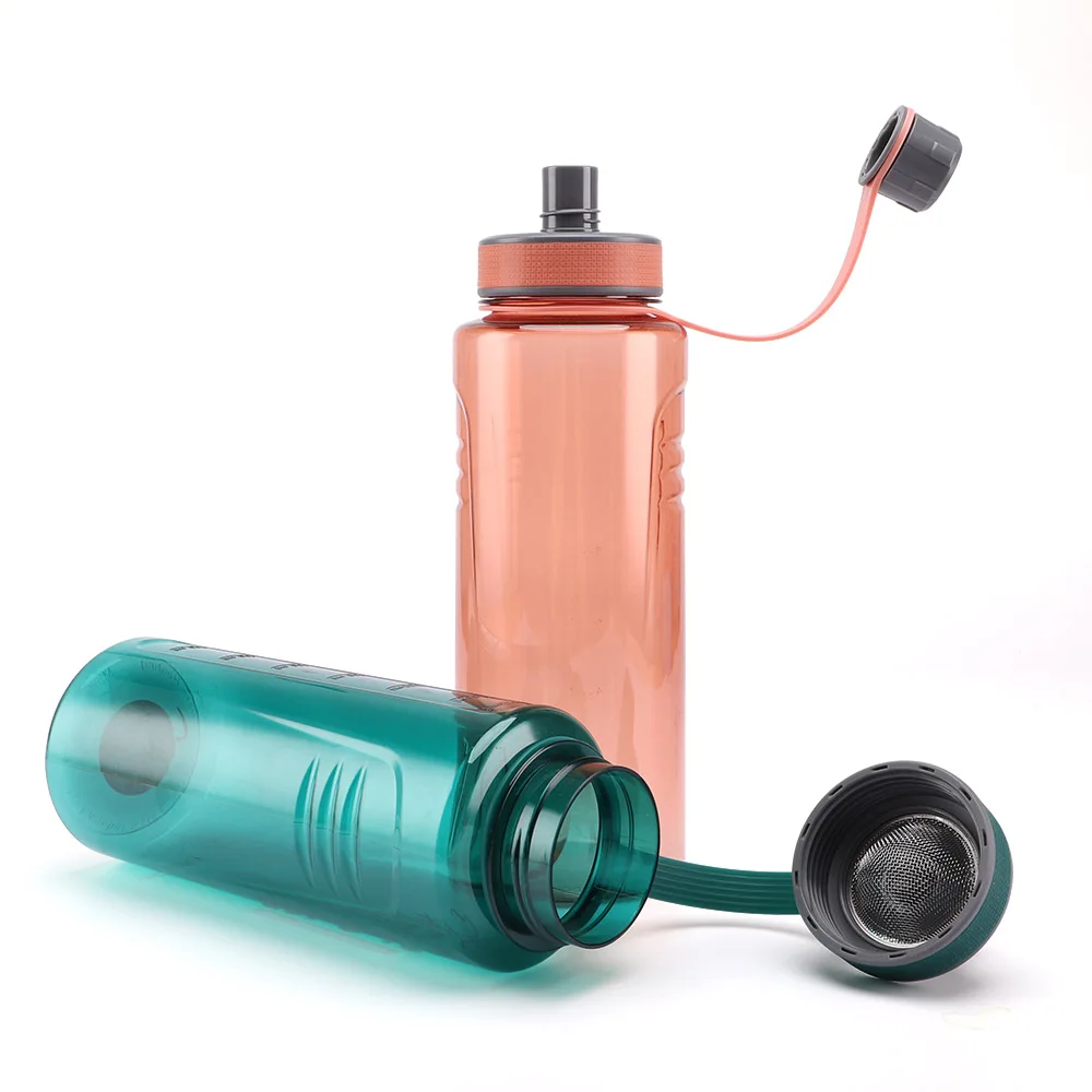 33oz Large Wide Leak Proof Drink Spout Water Bottle, Reusable Single Wall Plastic Sports Bottle with Travel Carry Ring