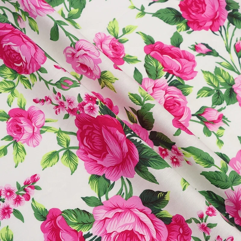 Professional Chinese textile fabric factory 100% cotton poplin rose flower printed fabric for fashion dress, wedding robe