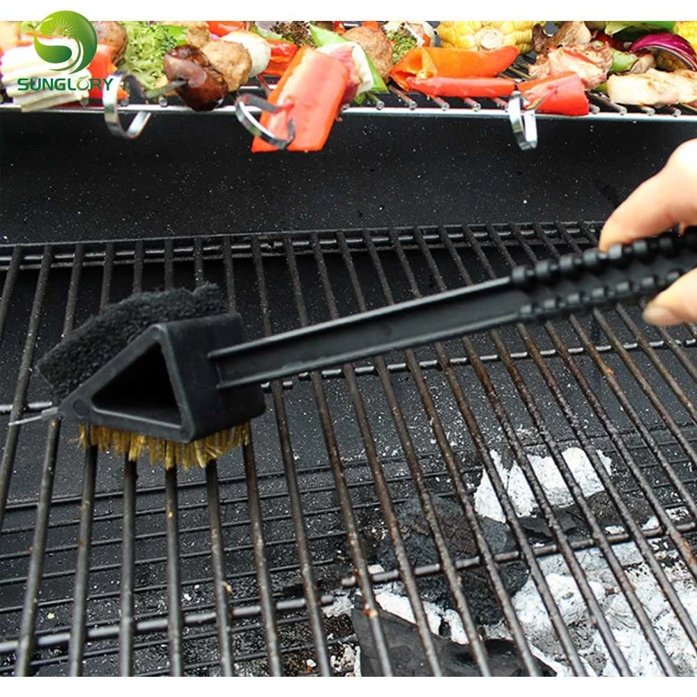 3 in 1 Copper Wire BBQ Grill Brush With Scraper Long Handle Stainless Steel Barbecue Grill Oven Cleaning Tools BBQ Brush Cleaner