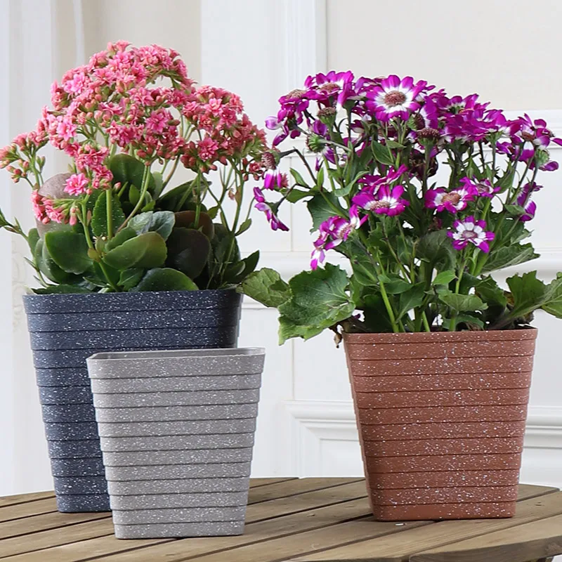 Imitation stone plastic flower pot process step set basin balcony desktop square thickening