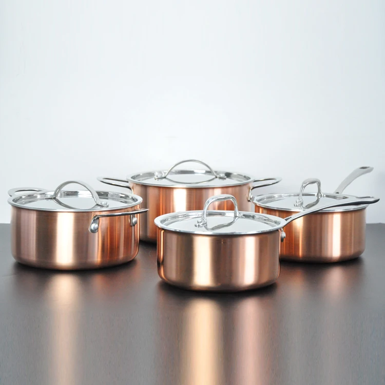 OEM factory 10pcs stainless steel copper pots and pans cookware set for home kitchen cooking