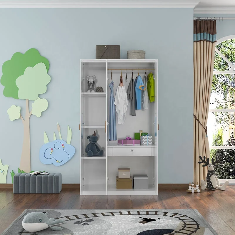 wholesale price Wood Children Beds for boy kids bedroom furniture with 3 door wardrobe and white bunk beds kids