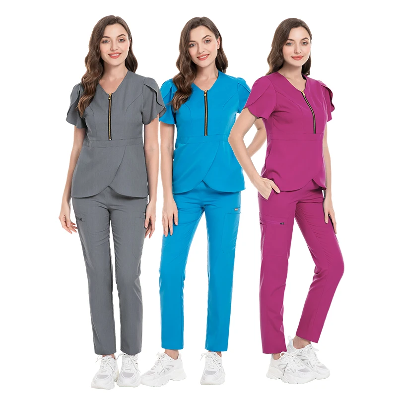 Nurse Workwear Solid Color Nursing Scrubs Women Uniforms Hospital Doctor Work Shirt+pants Medical Clothing