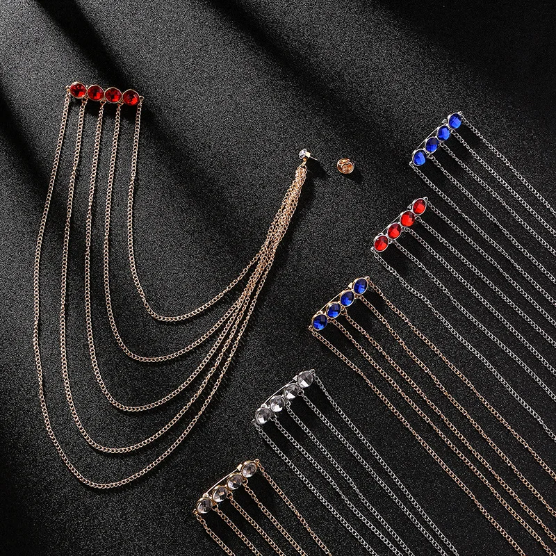 2024 New retro fashion diamond  multi-layer long chain mens sublimation brooch for men wholesale