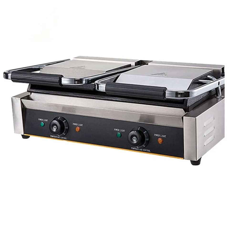 High Quality Commercial Desktop Grill Electric Sandwich Panini Maker Machine Double Plate Steak Frying Machine With CE For Sale
