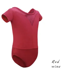 Балетное трико для девочек, с коротким рукавом, с сеткой спереди и сзади, комбинезон с V-образным вырезом