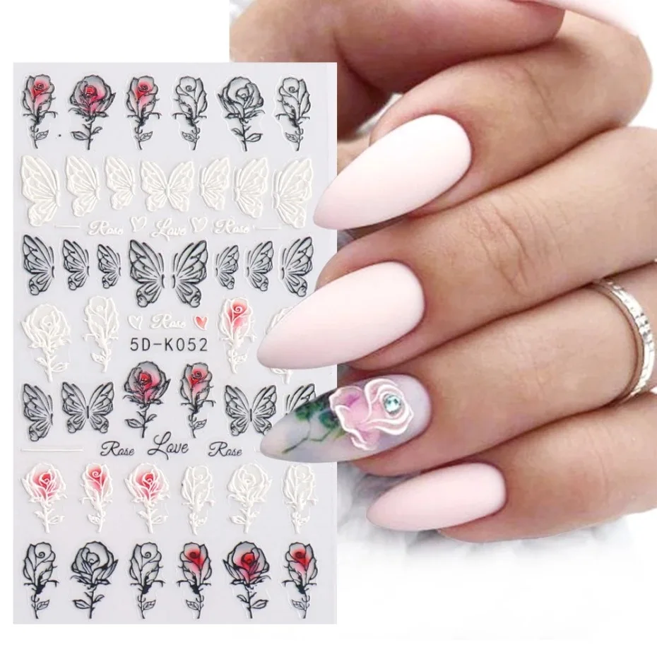 New Design Nail Relief Stickers 5D Lace White Bride Butterfly Flower Nail Sticker Nail Decoration