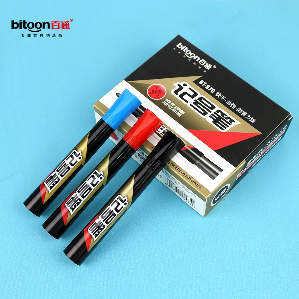 Custom 3-Color Oily Paint Waterproof Permanent Non-Toxic Marker Pen 6mm Oblique Brush Tip for Fabric Writing